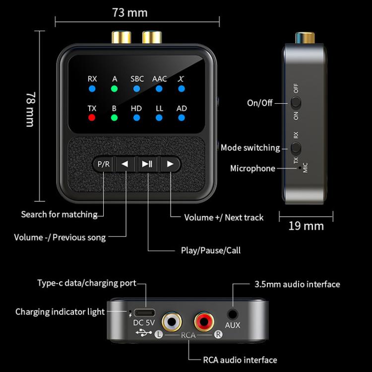 2-in-1 Bluetooth 5.4 Audio Transceiver HiFi Transmitter/Receiver, HD Calls, RCA/3.5mm AUX for Car/Home Stereo