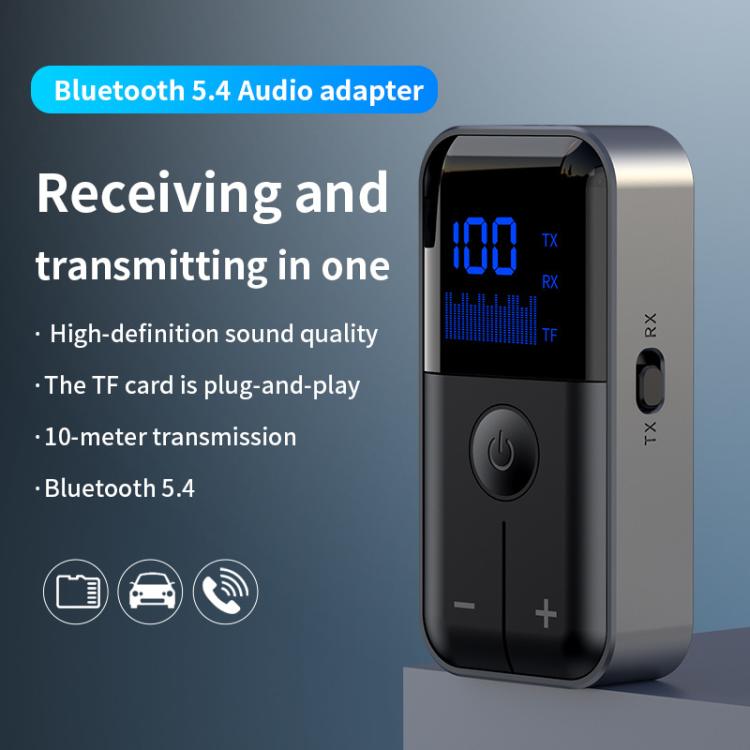 2-In-1 Bluetooth 5.4 Transmitter & Receiver AUX Car/Travel Adapter with 3.5mm Jack, TF Card Slot, Lapel Clip Design