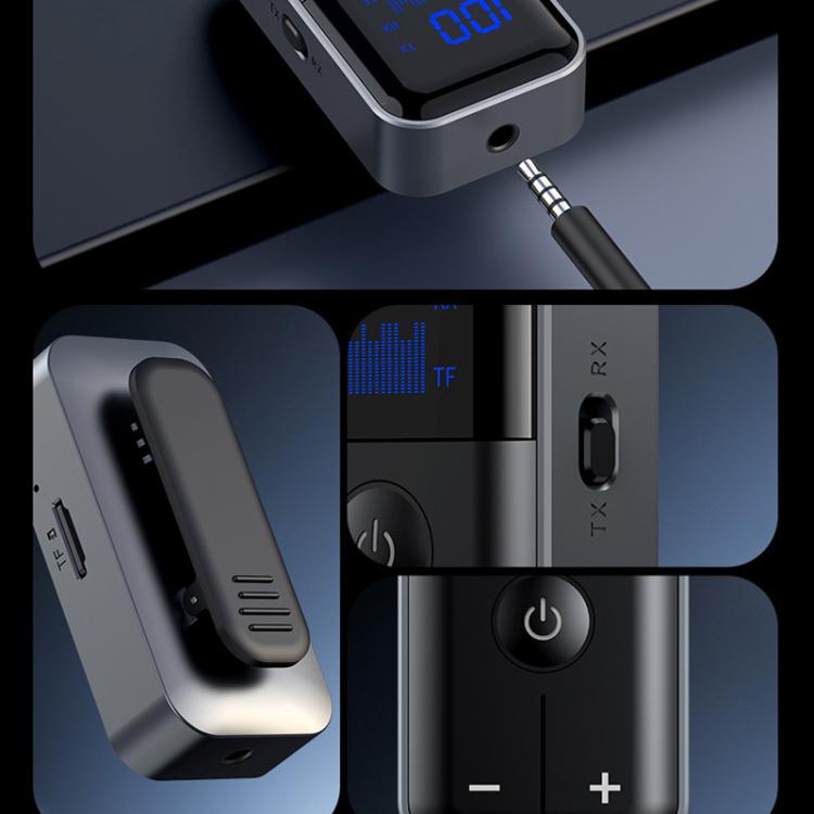 2-In-1 Bluetooth 5.4 Transmitter & Receiver AUX Car/Travel Adapter with 3.5mm Jack, TF Card Slot, Lapel Clip Design