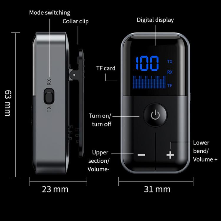 2-In-1 Bluetooth 5.4 Transmitter & Receiver AUX Car/Travel Adapter with 3.5mm Jack, TF Card Slot, Lapel Clip Design