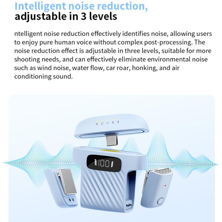 One To Two Mini Wireless Collar-clip Noise-cancelling Microphone With Charging Case