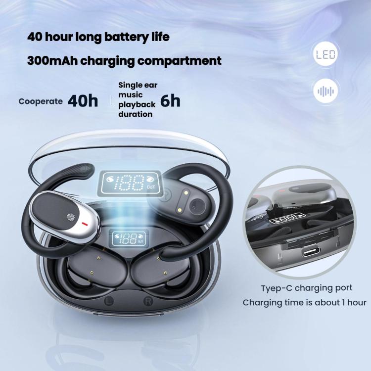 Air Conduction Bluetooth Earphones With Transparent Digital Display Case