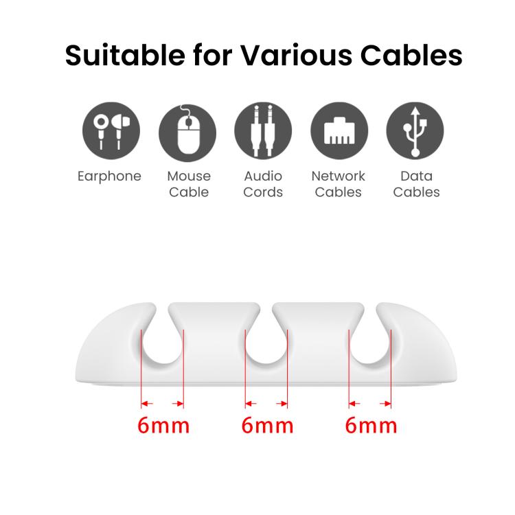 AhaStyle WE31 6pcs Desktop Cable Silicone Storage Dock Organizer Universal 3-Holes Cable Clip