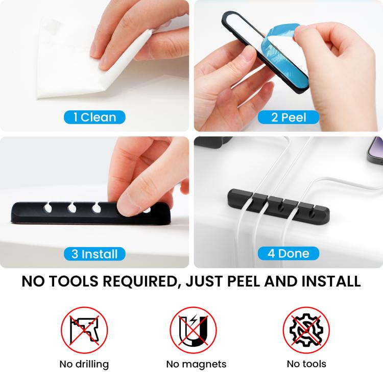 AhaStyle WG144 3pcs /Set 3/5/7 Holes Silicone Cable Clip Desktop Data Cable Organizer