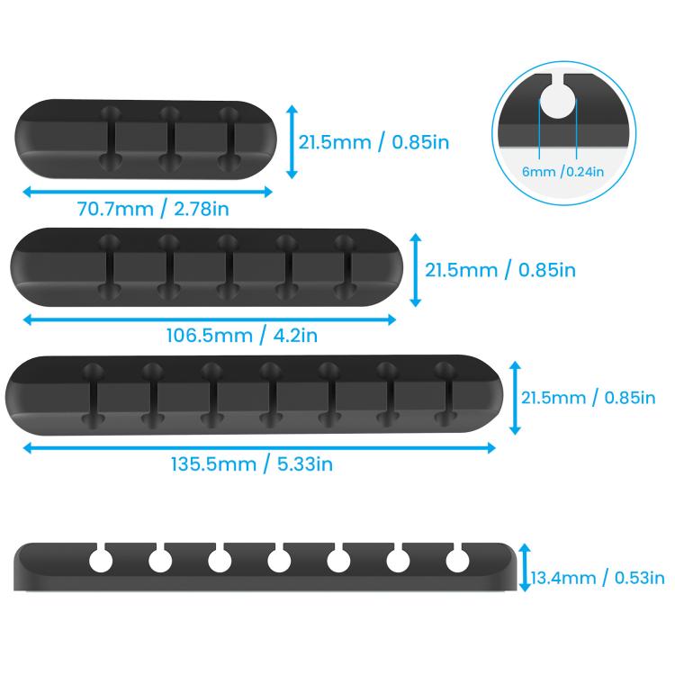 AhaStyle WG144 3pcs /Set 3/5/7 Holes Silicone Cable Clip Desktop Data Cable Organizer