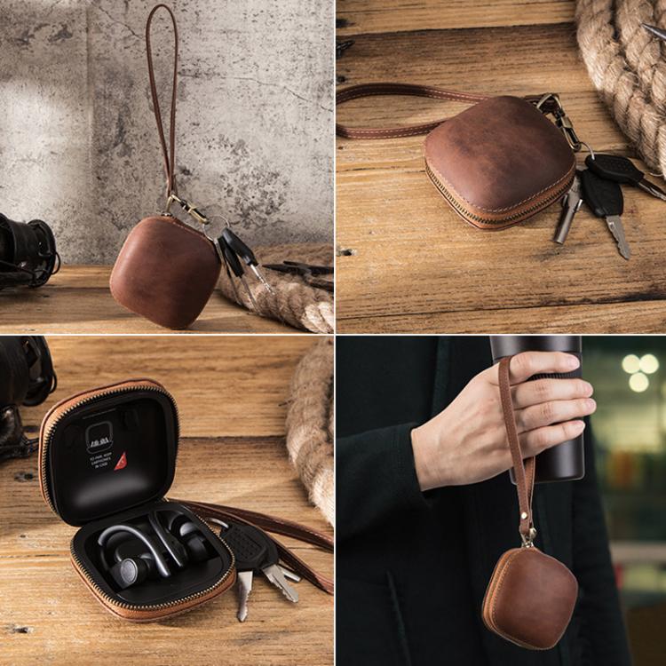 For Powerbeats Pro CONTACTS FAMILY CF1113A Leather With Drawstring Zipper Wireless Bluetooth Earphone Case