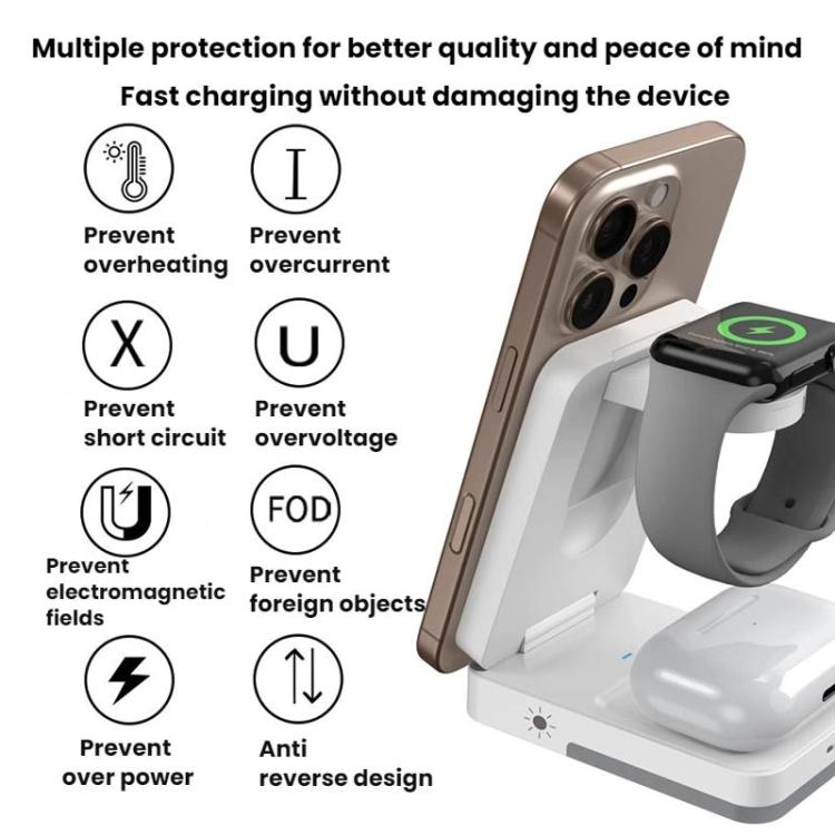 G12 Magnetic 3 In 1 Vertical Wireless Charger For Apple IPhones / AirPods / Apple Watches