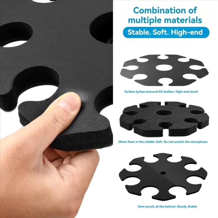 Universal Microphone Stand Holder with 8 Mic Storage Compatible with Most Tripods