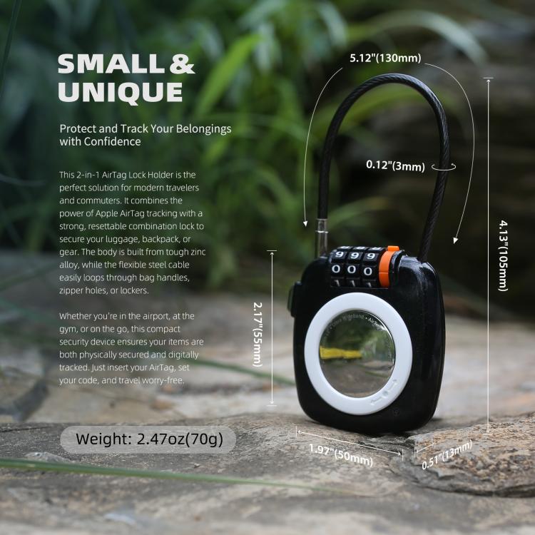 For AirTag 2 In 1 Lock Holder Anti-Theft Zinc Alloy 3-Digit Combination Lock Case For Suitcases/Backpacks/Gym Bags