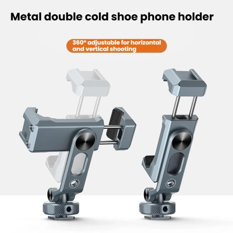 Aluminum Alloy Dual-Head Cold Shoe Phone Mount With Dual 1/4 inch Screw Holes For Horizontal/Vertical Tilting Shooting