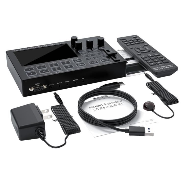 1080P 60Hz 4-Way HDMI Guide Switchboard Built-In 5 Inch Monitor Screen HD Video Live Capture Recording