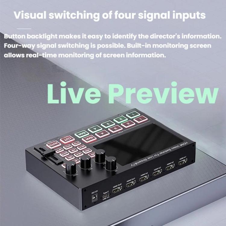 1080P 60Hz 4-Way HDMI Guide Switchboard Built-In 5 Inch Monitor Screen HD Video Live Capture Recording