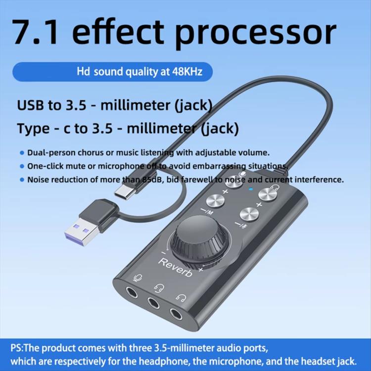 USB / Type-C To 3.5mm 7.1 Surround Sound Computer Voice Changer External Sound Card For Mobile Computer Streaming