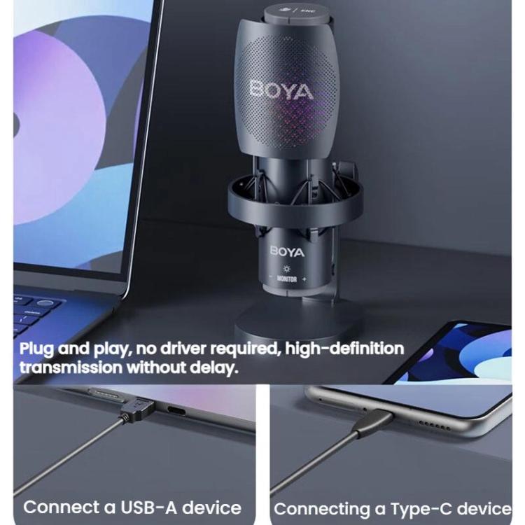 BOYA K9 Built-In Sound Card Quadruple Noise Reduction Desktop Microphone PC Recording Game Live Noise Reduction Microphone