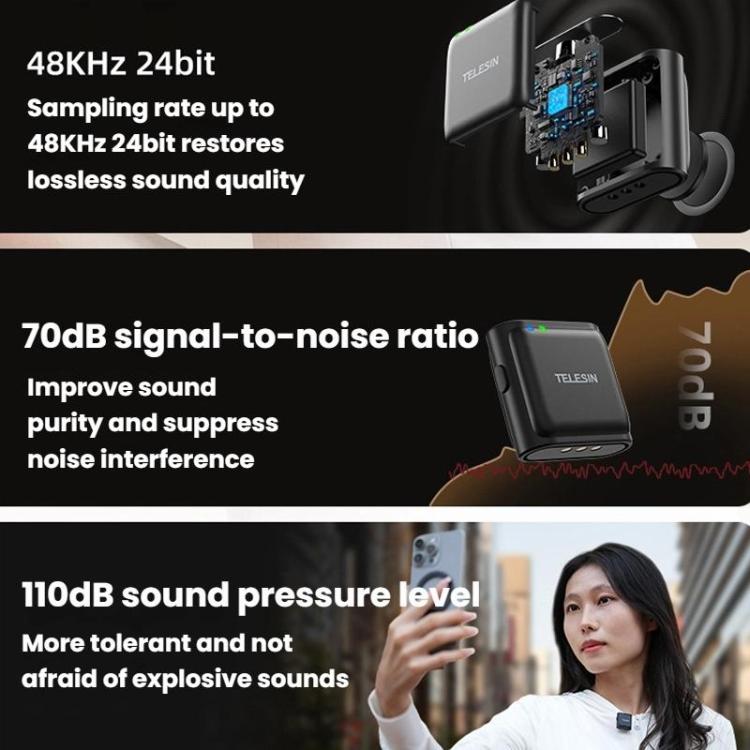 TELESIN Wireless Lavalier Microphone Noise-Canceling Magnetic Button Microphone