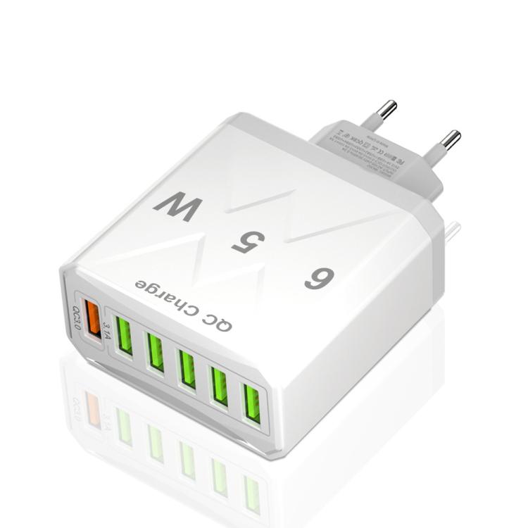 65W 6USB Ports QC3.0 Fast Charging Cell Phone Charger