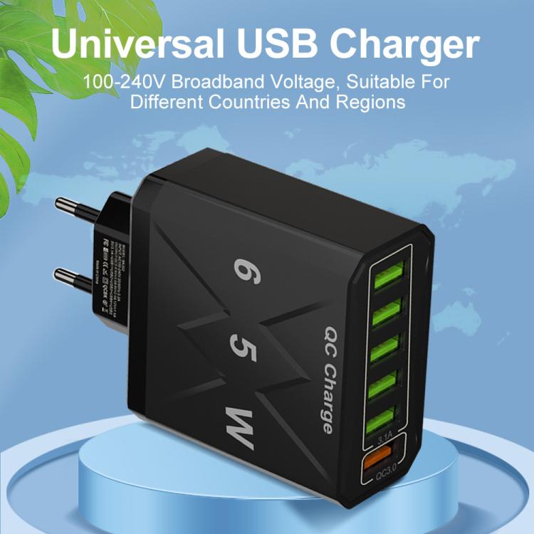 65W 6USB Ports QC3.0 Fast Charging Cell Phone Charger