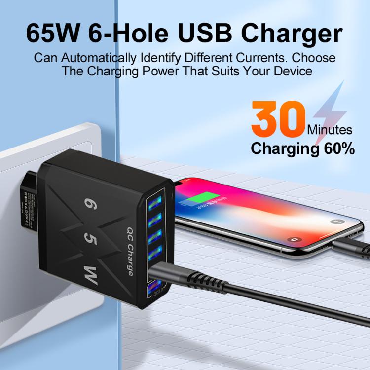 65W 6USB Ports QC3.0 Fast Charging Cell Phone Charger