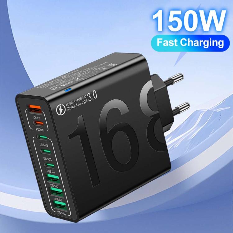 150W 4USB+4Type-C 8 Interface QC3.0 Fast Charging Cell Phone Charger