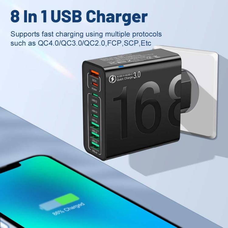 150W 4USB+4Type-C 8 Interface QC3.0 Fast Charging Cell Phone Charger