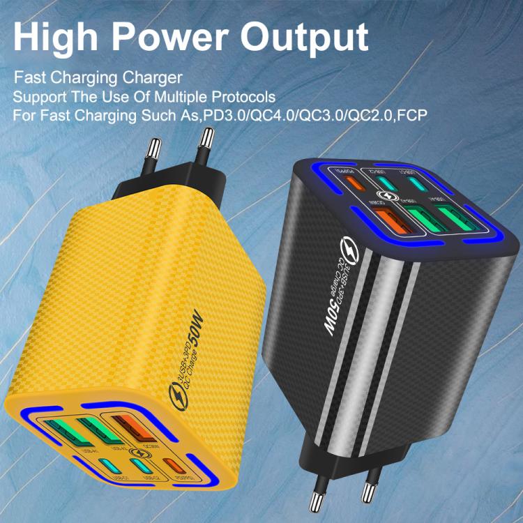 50W 3USB+3Type-C 6 Ports Fast Charging Cell Phone Charger