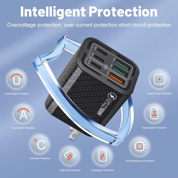 50W 3USB+3Type-C 6 Ports Fast Charging Cell Phone Charger