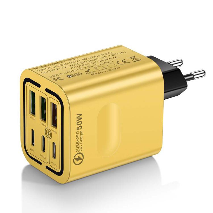 BK321 50W 3USB+3Type-C 6-Ports Fast Charging Phone Charger