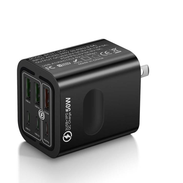 BK321 50W 3USB+3Type-C 6-Ports Fast Charging Phone Charger