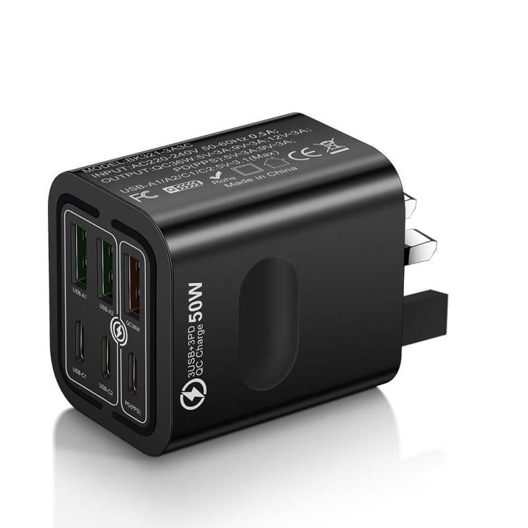BK321 50W 3USB+3Type-C 6-Ports Fast Charging Phone Charger