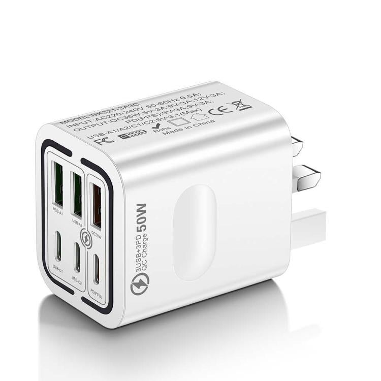 BK321 50W 3USB+3Type-C 6-Ports Fast Charging Phone Charger