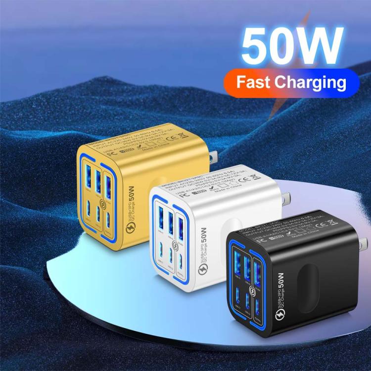 BK321 50W 3USB+3Type-C 6-Ports Fast Charging Phone Charger
