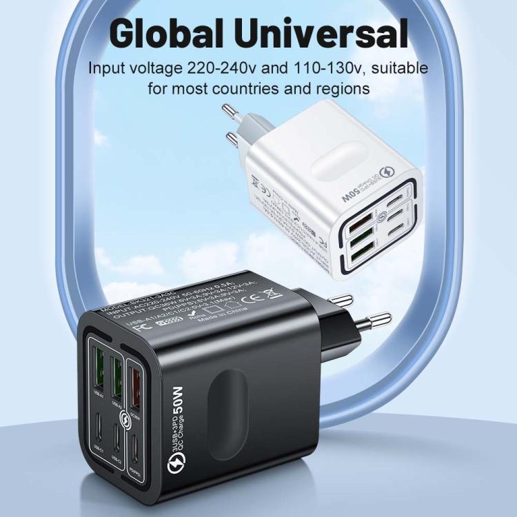 BK321 50W 3USB+3Type-C 6-Ports Fast Charging Phone Charger