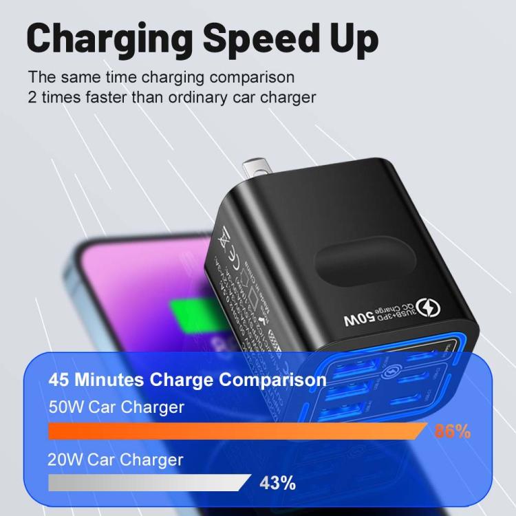 BK321 50W 3USB+3Type-C 6-Ports Fast Charging Phone Charger