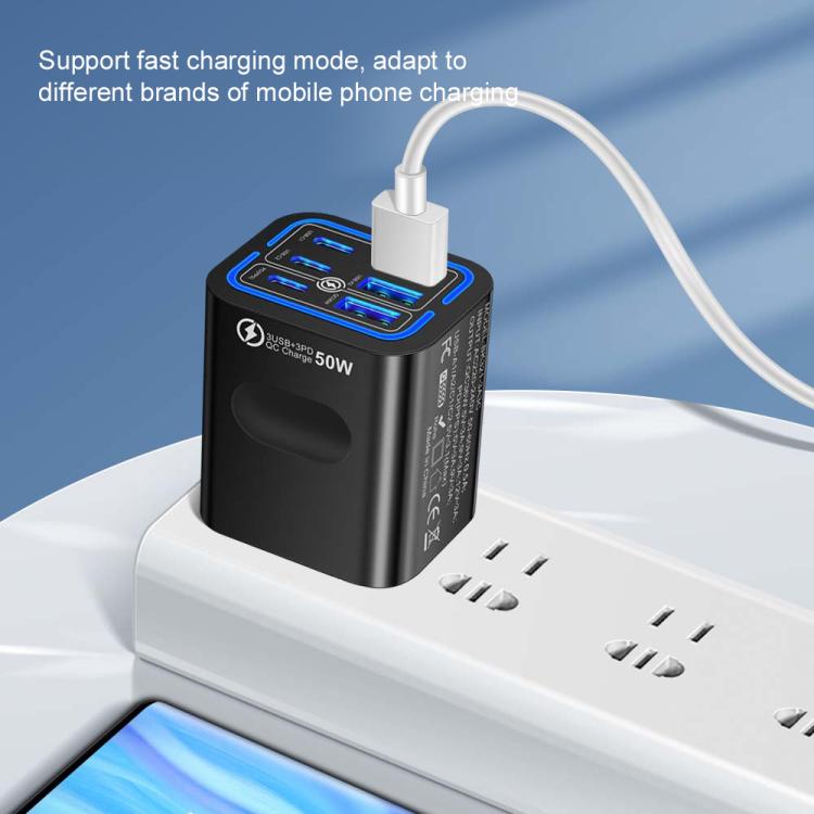 BK321 50W 3USB+3Type-C 6-Ports Fast Charging Phone Charger