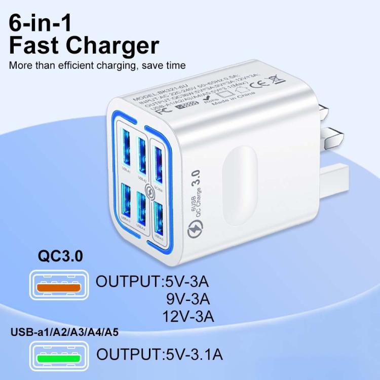 BK321 6USB Multi-port Fast Charging Phone Charger