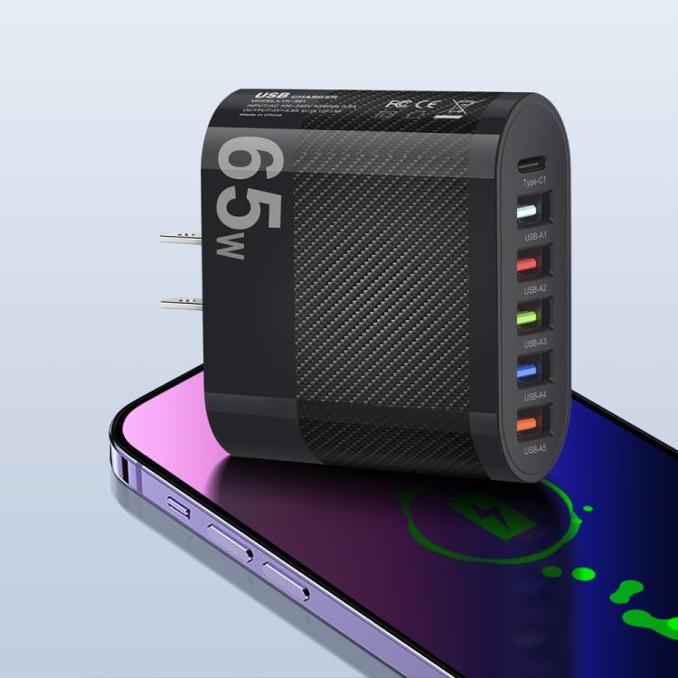 65W 5USB+Type-C 6-Ports Cell Phone Charger