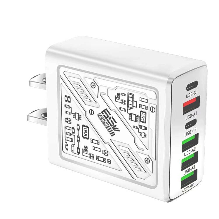 65W 2Type-C PD+4USB 6 Interface Cell Phone Charger