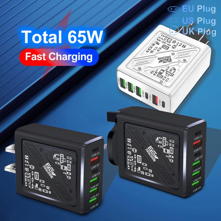65W 2Type-C PD+4USB 6 Interface Cell Phone Charger