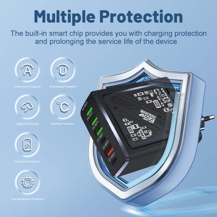 65W 2Type-C PD+4USB 6 Interface Cell Phone Charger