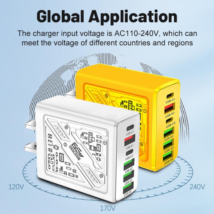 65W 2Type-C PD+4USB 6 Interface Cell Phone Charger