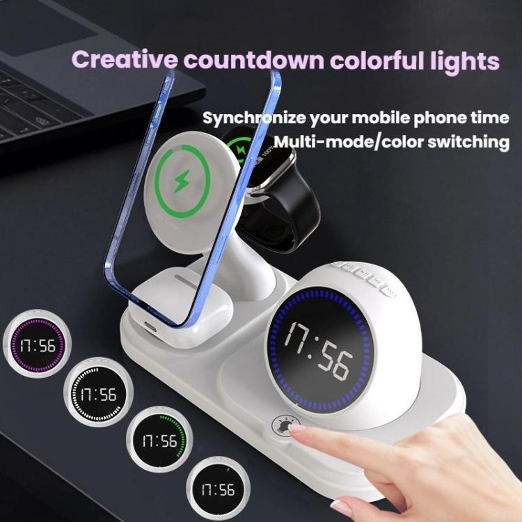 6 in 1 Desktop Magnetic Wireless Charging Clock Countdown RGB Bluetooth Speaker