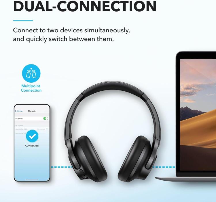 ANKER Soundcore Q20i Headband Gaming Headset Wireless Bluetooth Active Noise Reduction Headset