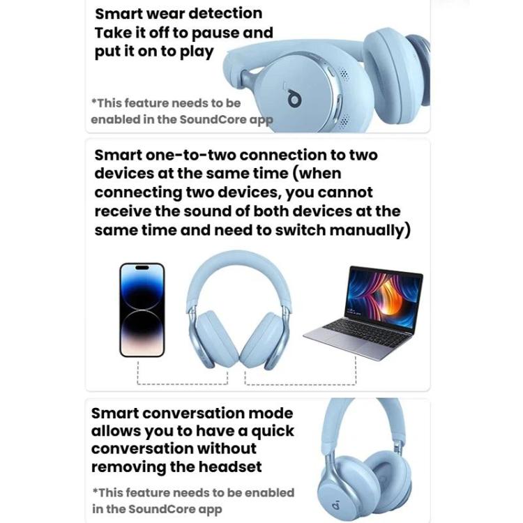 ANKER SoundCore Space One S1 Smart Noise Reduction Headband Wireless Bluetooth Headset