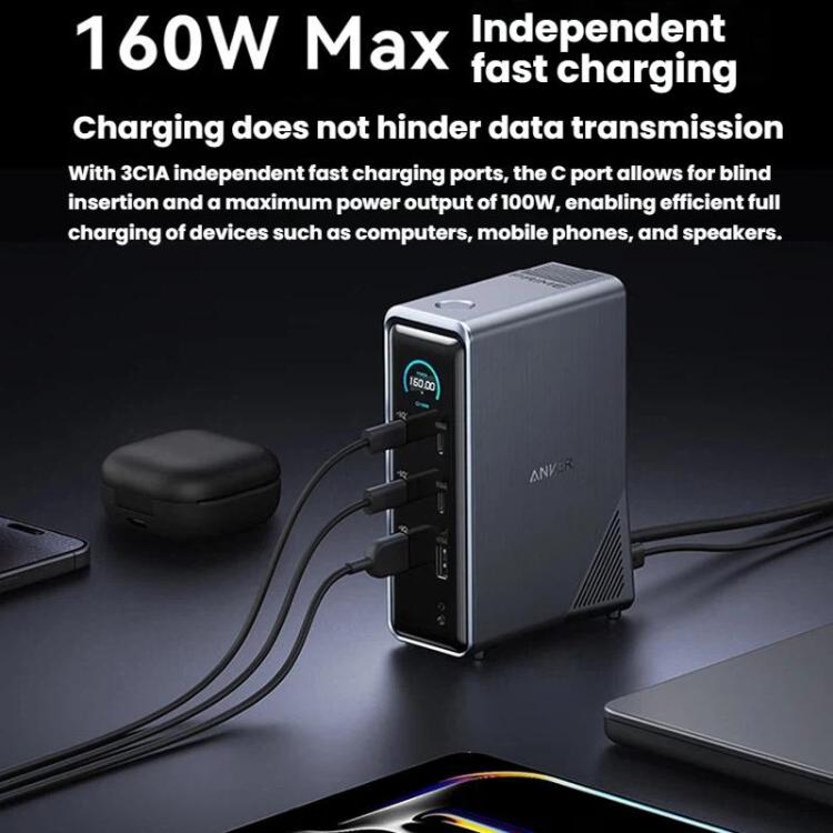 ANKER A83B6 14 In 1 Prime 160W Desktop Digital Display Charging Docking Station HDMI HD Cast Screen, US Plug