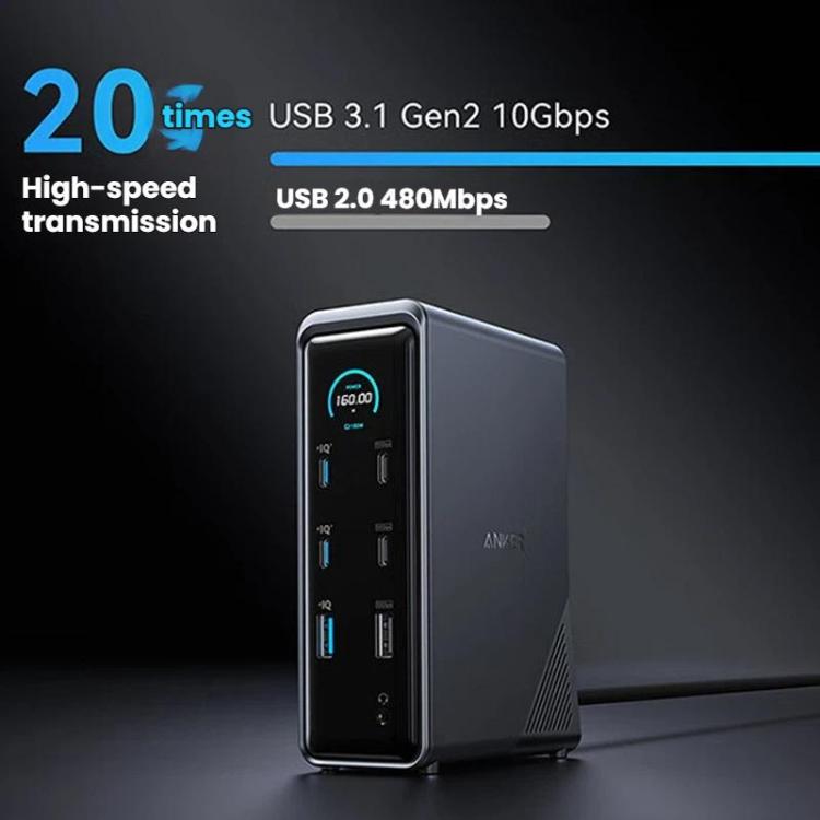 ANKER A83B6 14 In 1 Prime 160W Desktop Digital Display Charging Docking Station HDMI HD Cast Screen, US Plug