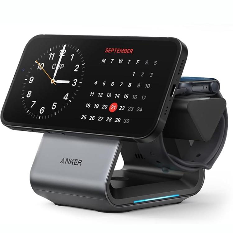 ANKER B2599 15W 3 In 1 Desktop Magnetic Wireless Charger Docking Station For iPhone / iWatch / AirPods, US Plug