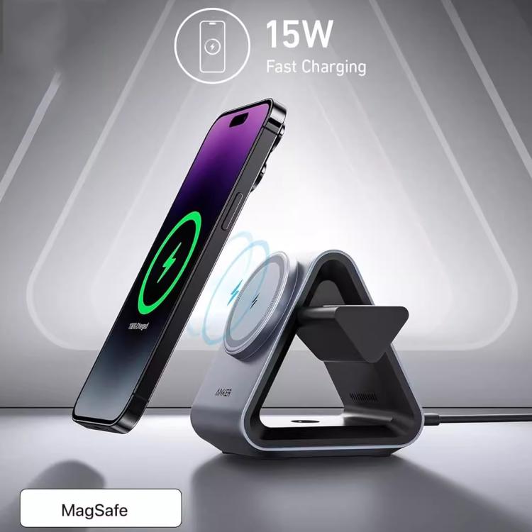 ANKER B2599 15W 3 In 1 Desktop Magnetic Wireless Charger Docking Station For iPhone / iWatch / AirPods, US Plug