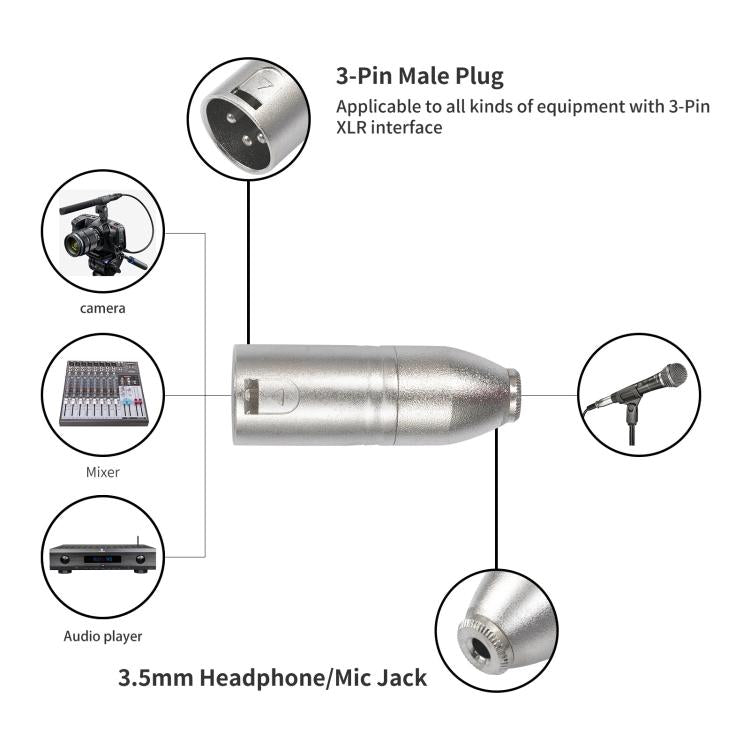 Metal Housing 3.5mm Female 1/8 TRS to Carnott Male XLR Male Audio Adapter