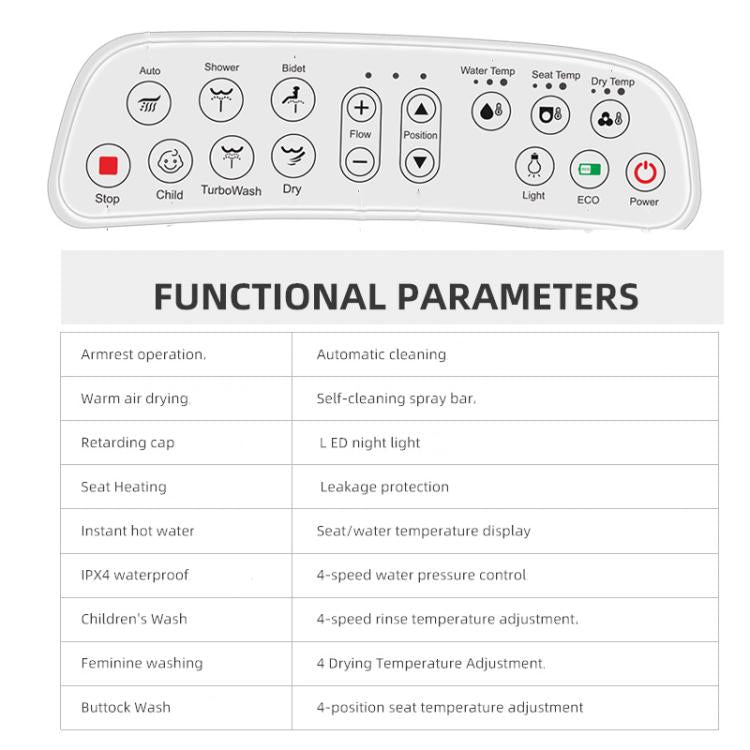 Smart Toilet Seat with Armrest Control Features Instant Heating, Warm Air Dryer, Self-Cleaning Nozzle, LED Night Light