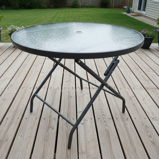 90CM Foldable Tempered Glass Round Garden Table dealonline.co.nz